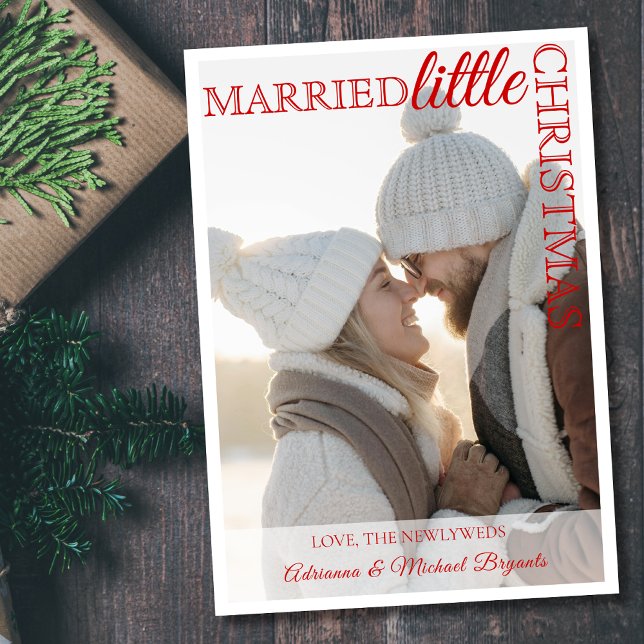 Retro Red Calligraphy Married Little Christmas Holiday Card (Creator Uploaded)