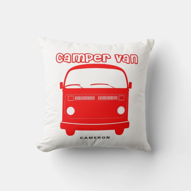 Retro Red Camper Van Custom Pillow (Front)