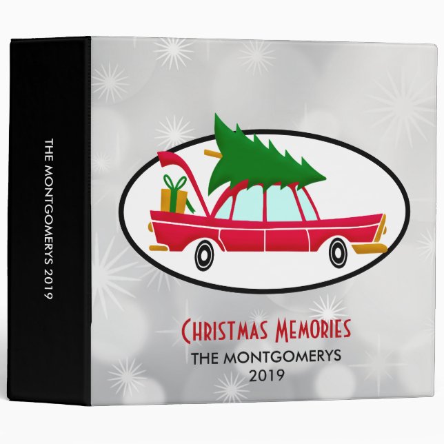 Retro Red Car Carrying a Christmas Tree Binder (Front/Spine)