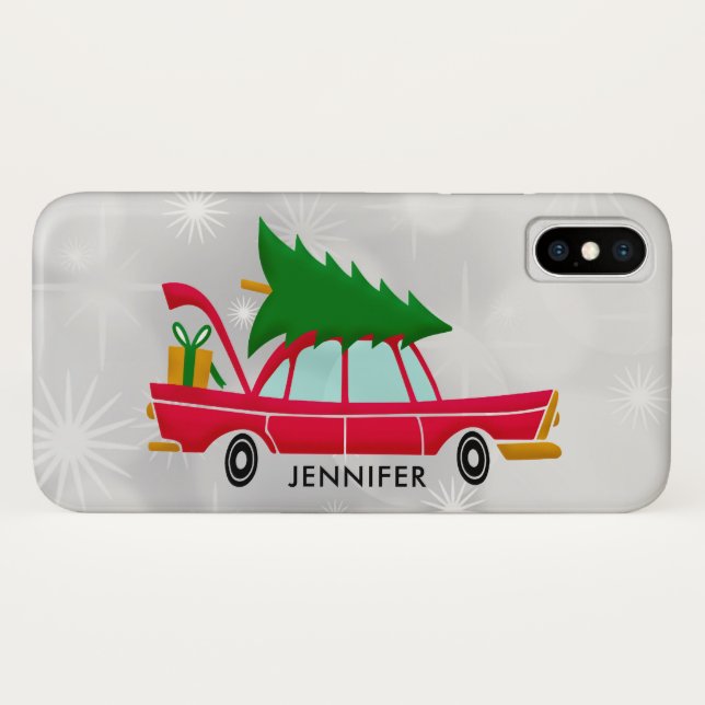 Retro Red Car Carrying a Christmas Tree Case-Mate iPhone Case (Back (Horizontal))