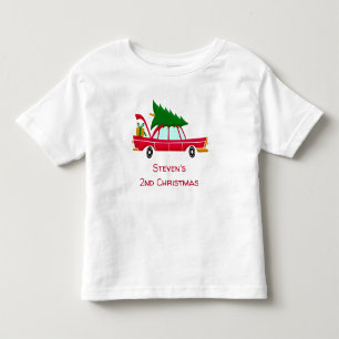 Retro Red Car Carrying a Christmas Tree Toddler T-shirt
