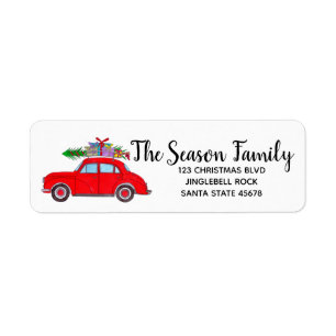 Retro Red Car with Christmas tree