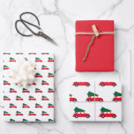 Retro Red Car With Christmas Tree on Roof Wrapping Paper Sheet<br><div class="desc">They will love this fun retro theme wrapping paper,  featuring a retro car bringing home the Christmas tree.</div>