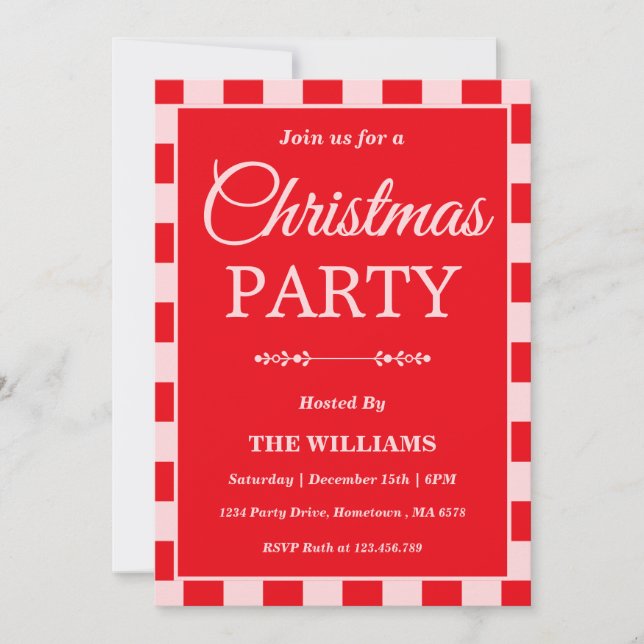 Retro Red Checkered Editable Christmas Party Invitation (Front)