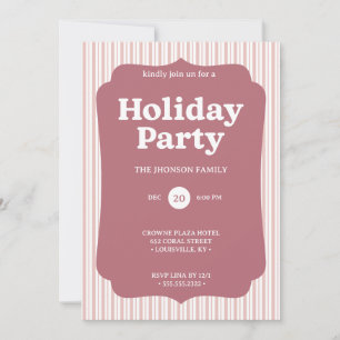 Retro Red Christmas Party Striped Invitation