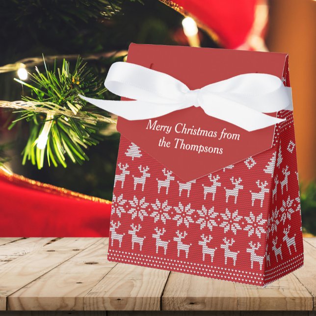 Retro Red Christmas Reindeer Custom Holiday Party Favor Box (Creator Uploaded)