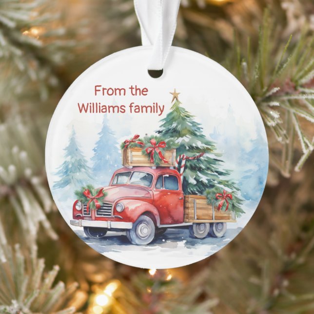 Retro Red Christmas Truck Ornament (Tree)