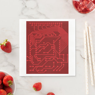 Retro Red Circuit Board Tech Pattern Napkin