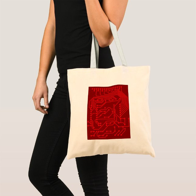 Retro Red Circuit Board Tech Pattern Tote Bag (Creator Uploaded)