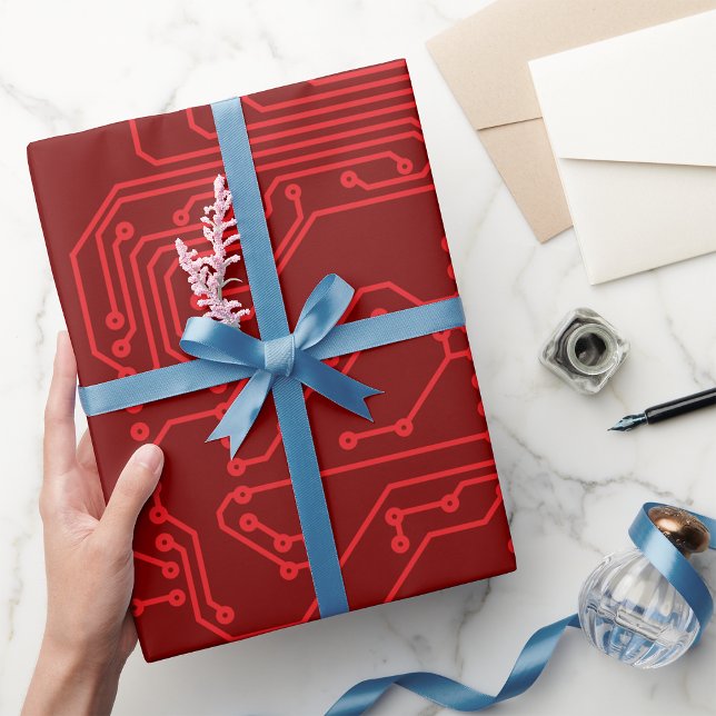 Retro Red Circuit Board Tech Pattern Wrapping Paper (Creator Uploaded)