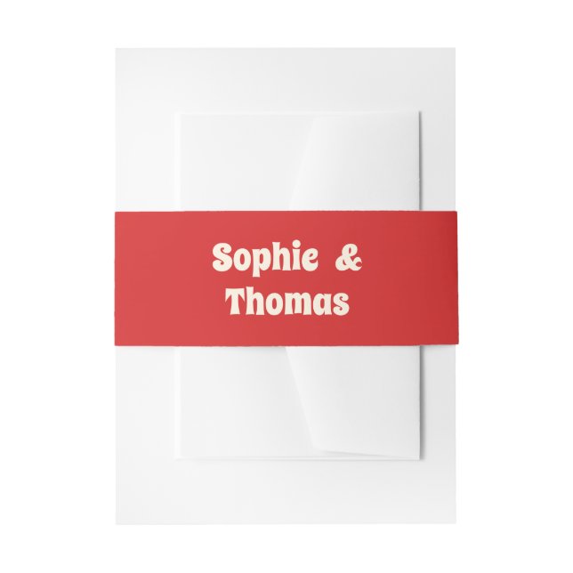 Retro Red & Cream Bold Wedding Invitation Belly Band (Front Example)