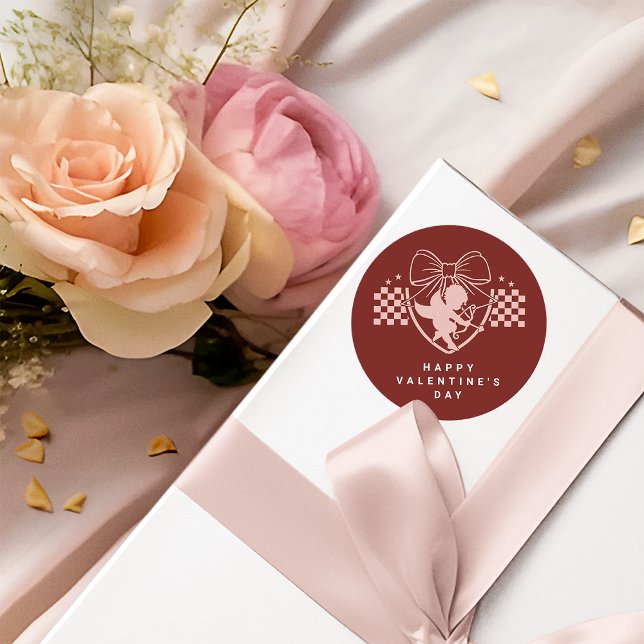 Retro Red Cupid Singles Valentine's Day Party  Classic Round Sticker (Creator Uploaded)