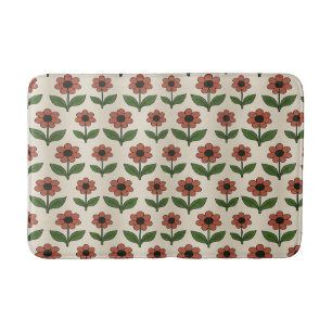 Retro Red Daisy Pattern Bath Mat