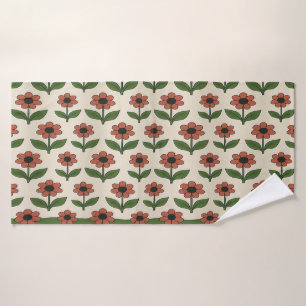 Retro Red Daisy Pattern  Bath Towel