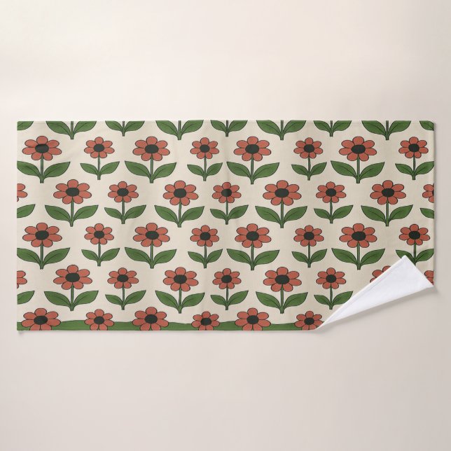 Retro Red Daisy Pattern  Bath Towel (Bath Towel)
