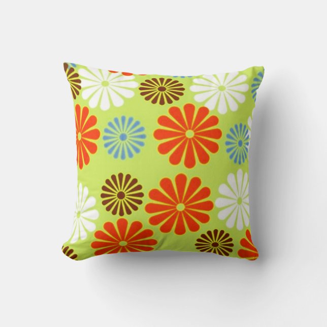 Retro Red Daisy Throw Pillow (Front)