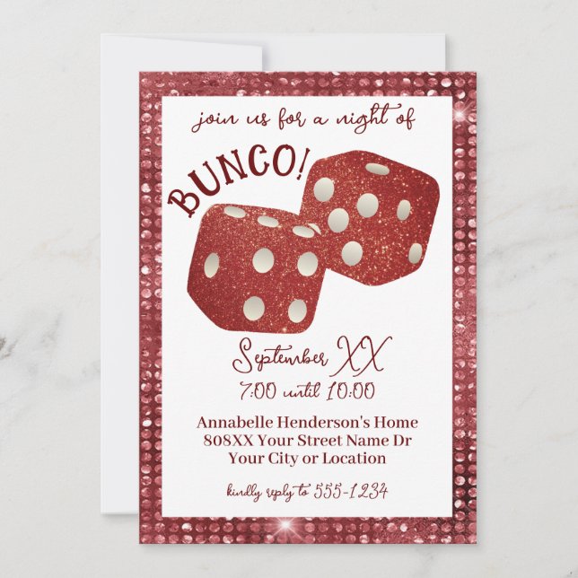 Retro Red Dice Bunco Night Invitation (Front)