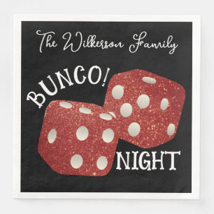 Retro Red Dice Bunco Night on Black Napkin