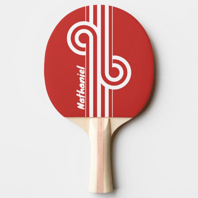 Retro Red Dual Stripe Loop with Name Ping Pong Paddle (Back)
