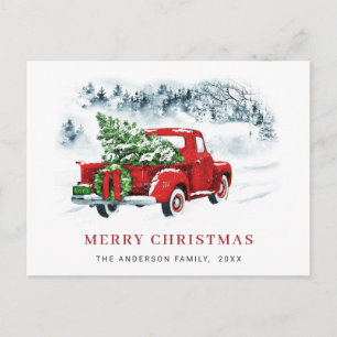 Retro Red Farm Truck Christmas Greeting Holiday Postcard