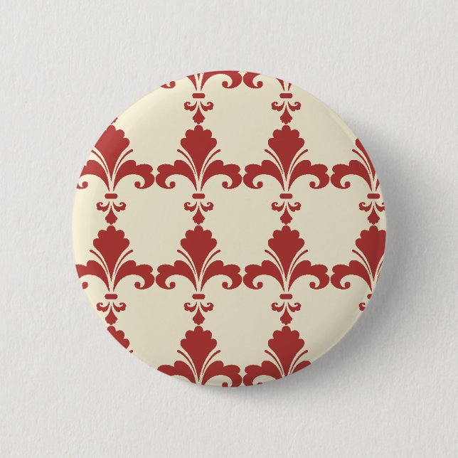 Retro Red Fleur-De-Lis Pattern 2 Inch Round Button (Front)