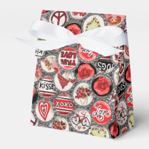 Retro Red Floral Hearts Valentine Bottle Cap Art Favor Box
