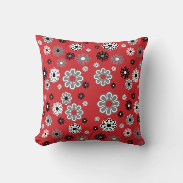 Retro red flower power Throw Pillow (Front)