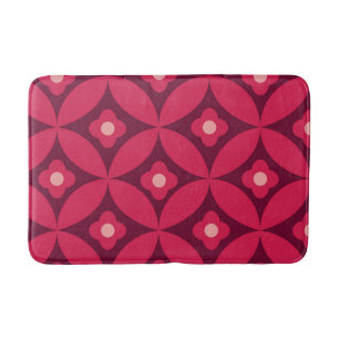 Retro Red Flowers on Mid Century Circles Pattern  Bath Mat