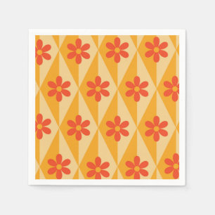 Retro Red Flowers on orange vintage diamonds  Napkin