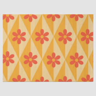 Retro Red Flowers on orange vintage diamonds  Tissue Paper