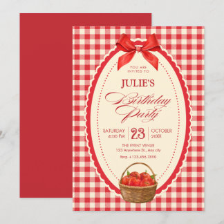 Retro red gingham picnic birthday invitation