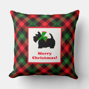 Retro Red Green Black Scottish Terrier Throw Pillow