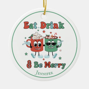 Retro Red Green Cartoon Dancing  Ceramic Ornament