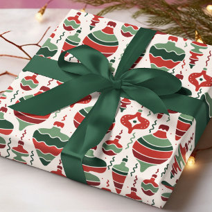 Retro Red Green Christmas Ornaments Baubles Wrapping Paper