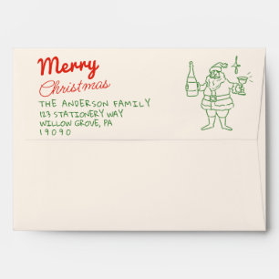 Retro Red Green Drawn Santa Claus Merry Christmas  Envelope