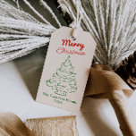 Retro Red Green Hand Drawn Christmas Tree Vintage Gift Tags<br><div class="desc">If you are looking for a unique and beautiful easily editable Christmas gift tag. This One is perfect for you. As you see the design features a unique green hand made and drawn Christmas tree . With red hand written typography of merry Christmas and handwritten family name in green.</div>