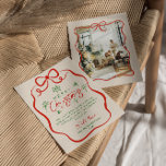 Retro Red Green Hand Drawn Quirky Bow Christmas Holiday Card<br><div class="desc">If you are looking for a unique and beautiful and easy editable Christmas card. This one is perfect for you. And as you see the design features a hand made and drawn bold red whimsical ribbon border . With a red Whimsical hand written calligraphy of CHRISTMAS. And green hand stars...</div>