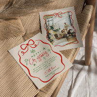 Retro Red Green Hand Drawn Quirky Bow Christmas