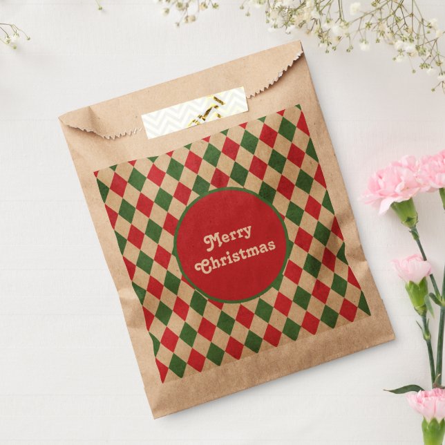 Retro Red Green Harlequin Holiday   Favour Bag (Sealed)