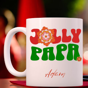 Retro Red & Green Jolly Papa Custom Name Christmas Mug