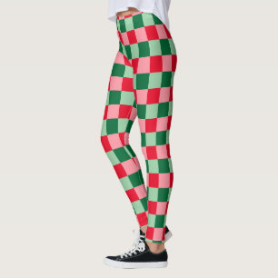 Retro Red Green Pink Tartan Plaid Christmas Leggings