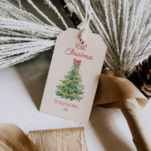 Retro Red Green Quirky Colourful Christmas Bow Tre Gift Tags