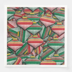 Retro Red Green Striped Ornament Pattern Design Napkin