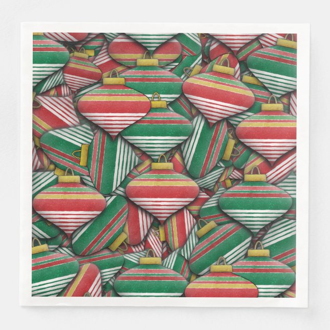 Retro Red Green Striped Ornament Pattern Design Napkin (Front)