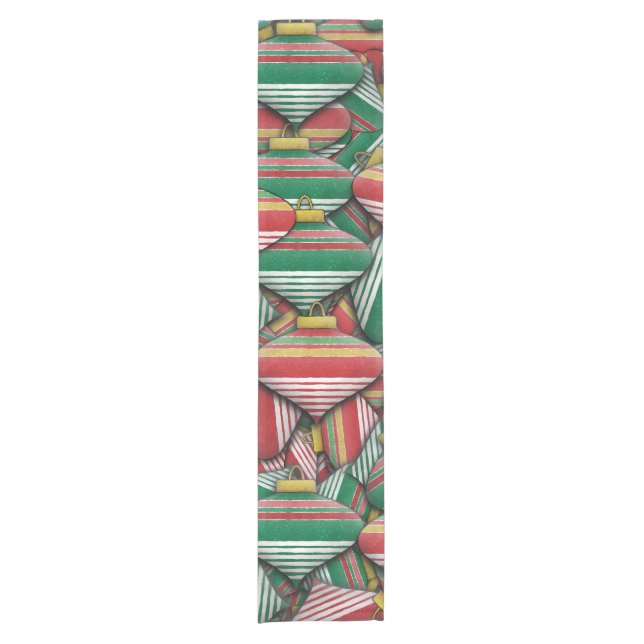 Retro Red Green Striped Ornament Pattern Design Short Table Runner (Front)