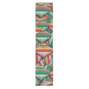 Retro Red Green Striped Ornament Pattern Design Short Table Runner