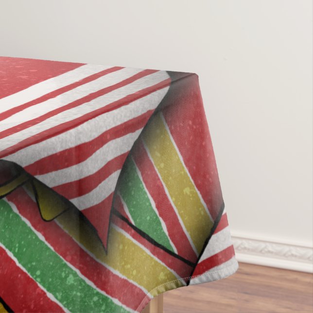 Retro Red Green Striped Ornament Pattern Design Tablecloth (In Situ)