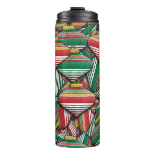 Retro Red Green Striped Ornament Pattern Design Thermal Tumbler