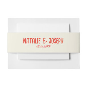 Retro Red Hand Written Bright Unique  Bold Wedding Invitation Belly Band