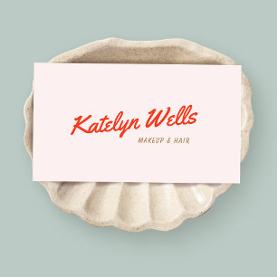 Retro Red Handwritten Script Typography Pink Business Card